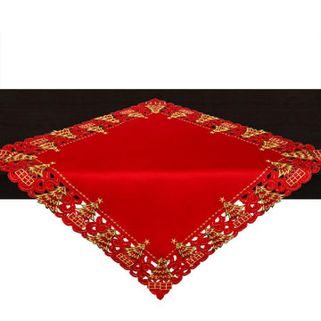 Small Christmas Holiday Red Holly Tree Tablecloth, Square 33 by 33 Inch