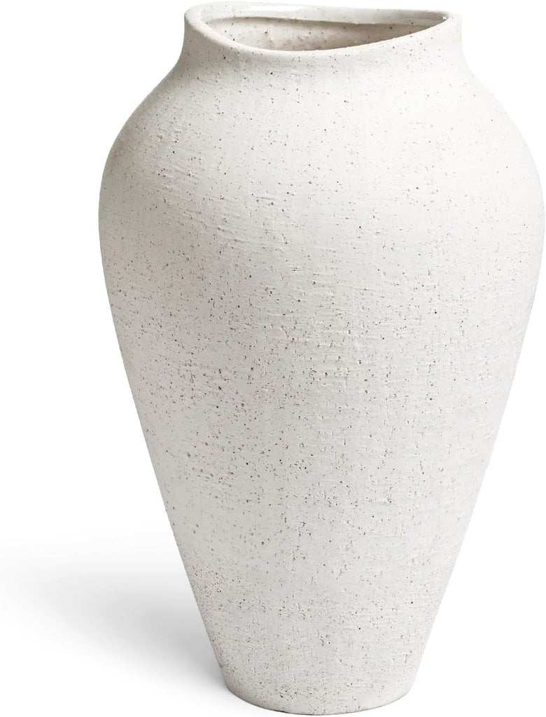 White Ceramic Vase - Large 11.8 Inch Tall Floor Vase