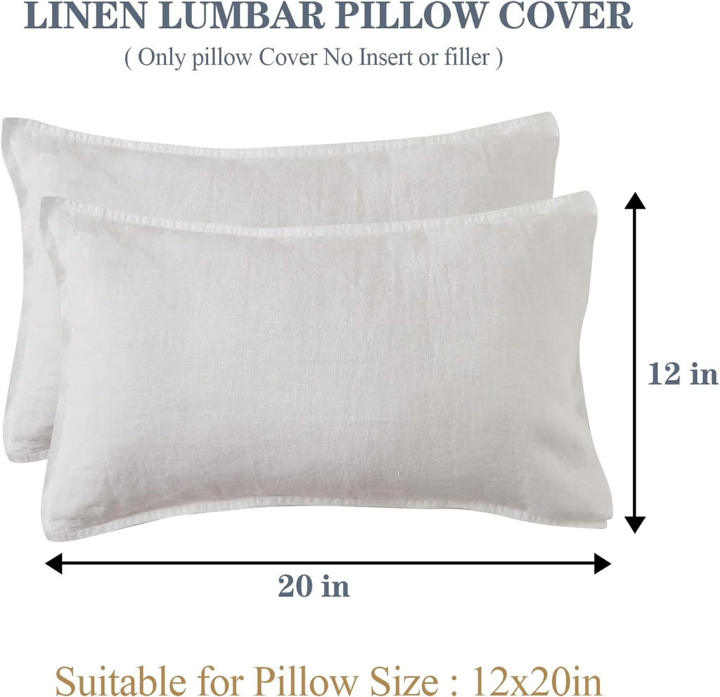 100% Linen Lumbar Pillow Cover 12 x 20 Inches Set of 2 Rectangular Decorative Throw Cushion Cover