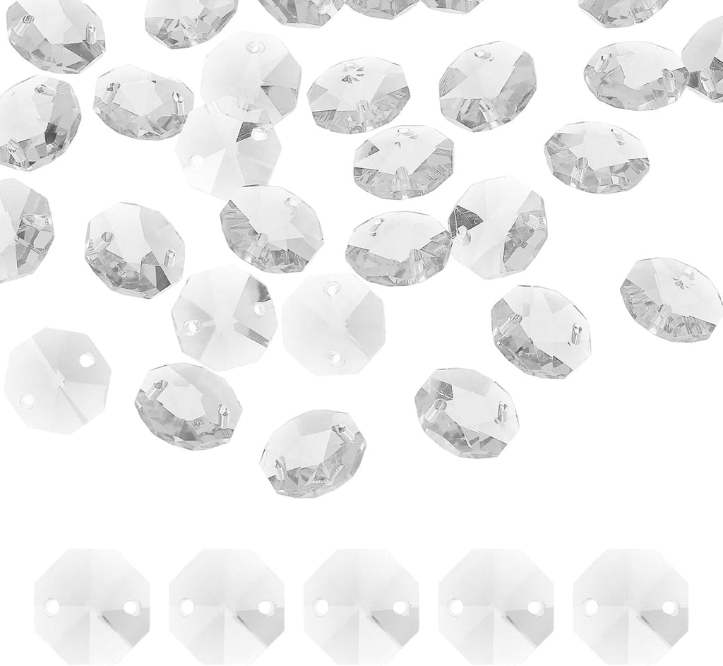 35Pcs 14mm Crystal Octagon Beads, 2-Hole Glass Suncatcher Beads