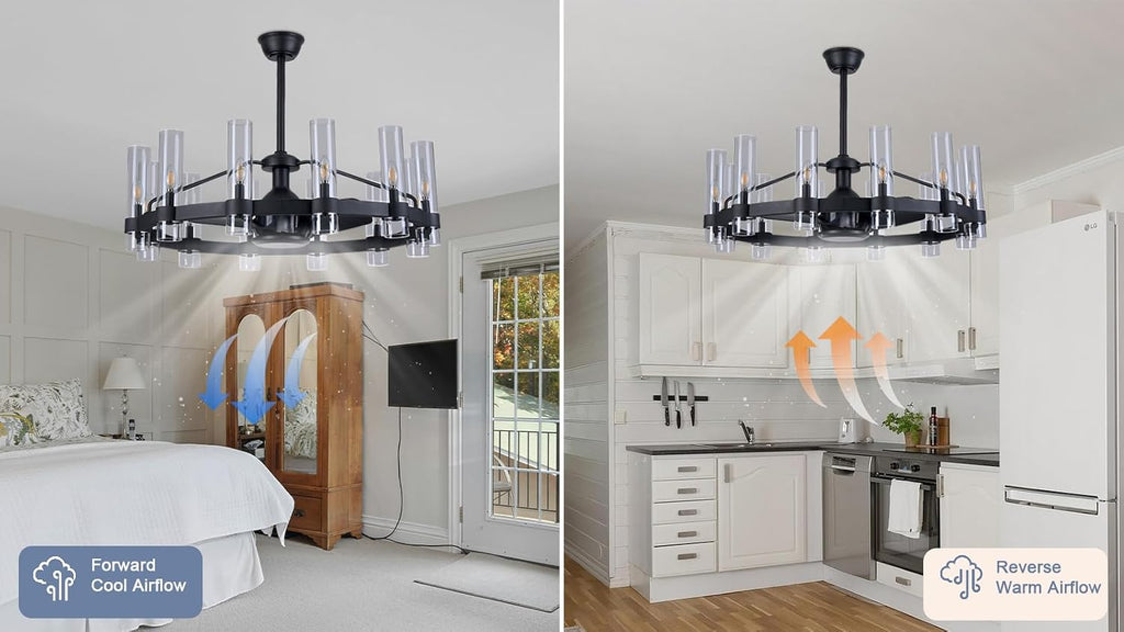 Inspired Ravelle Style Black Ceiling Fans with 12 Lights Wagon Wheel Chandelier, 38 Inch Modern Farmhouse Fandelier, Quiet 6-Speed Reversible DC Motor, 1/2/4H Remote Timing for Living Room/Bedroom/Kitchen