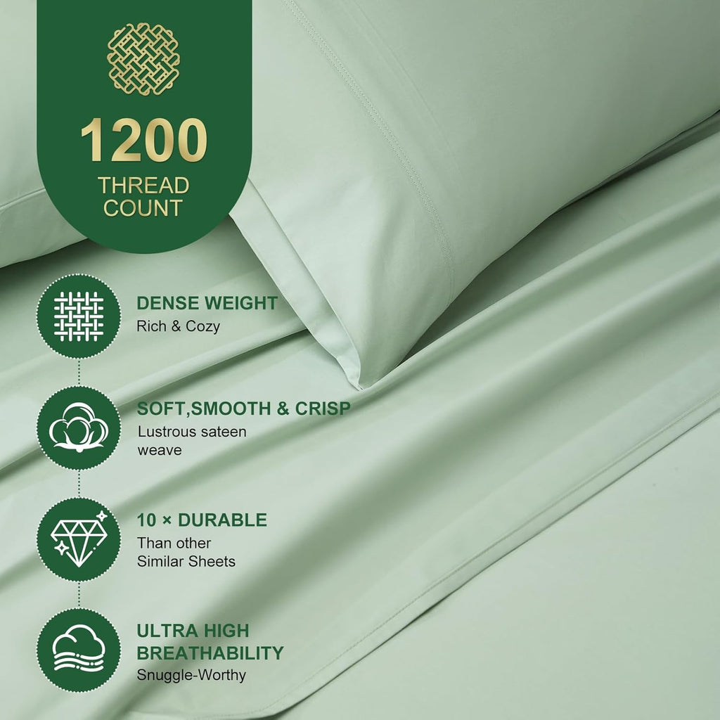 100% Egyptian Cotton Sheets Full Size Set - 1200 Thread Count 6 PC