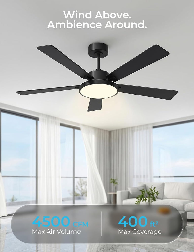 Smart Ceiling Fan with Lights, 52'' RGBCW Ceiling Fan with Lights and Remote App Voice Control, Reversible DC Motor