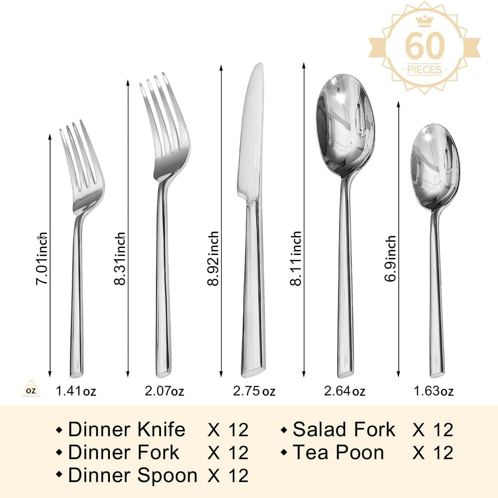 Silverware Set, 60-Piece Forged Flatware Set Cutlery Set Premium Stainless Steel, Service for 12
