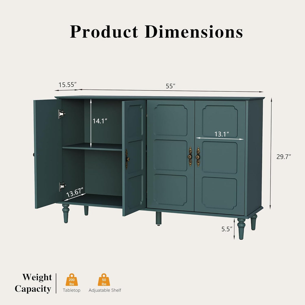 55 inch Mid Century Sideboard Buffet Cabinet with Storage