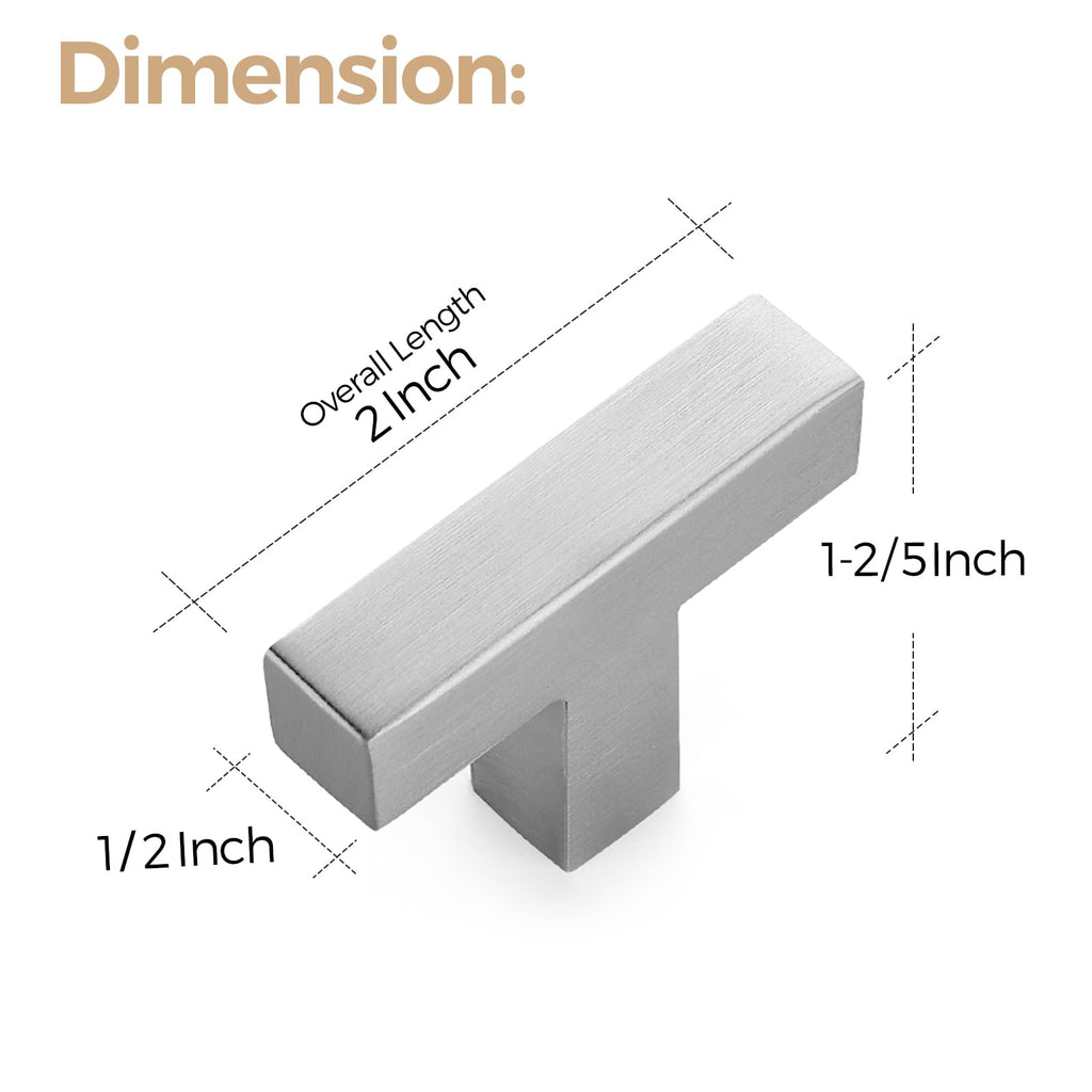 Brushed Nickel Square Cabinet Handles & Pulls,2 Inch Length,18 Pack