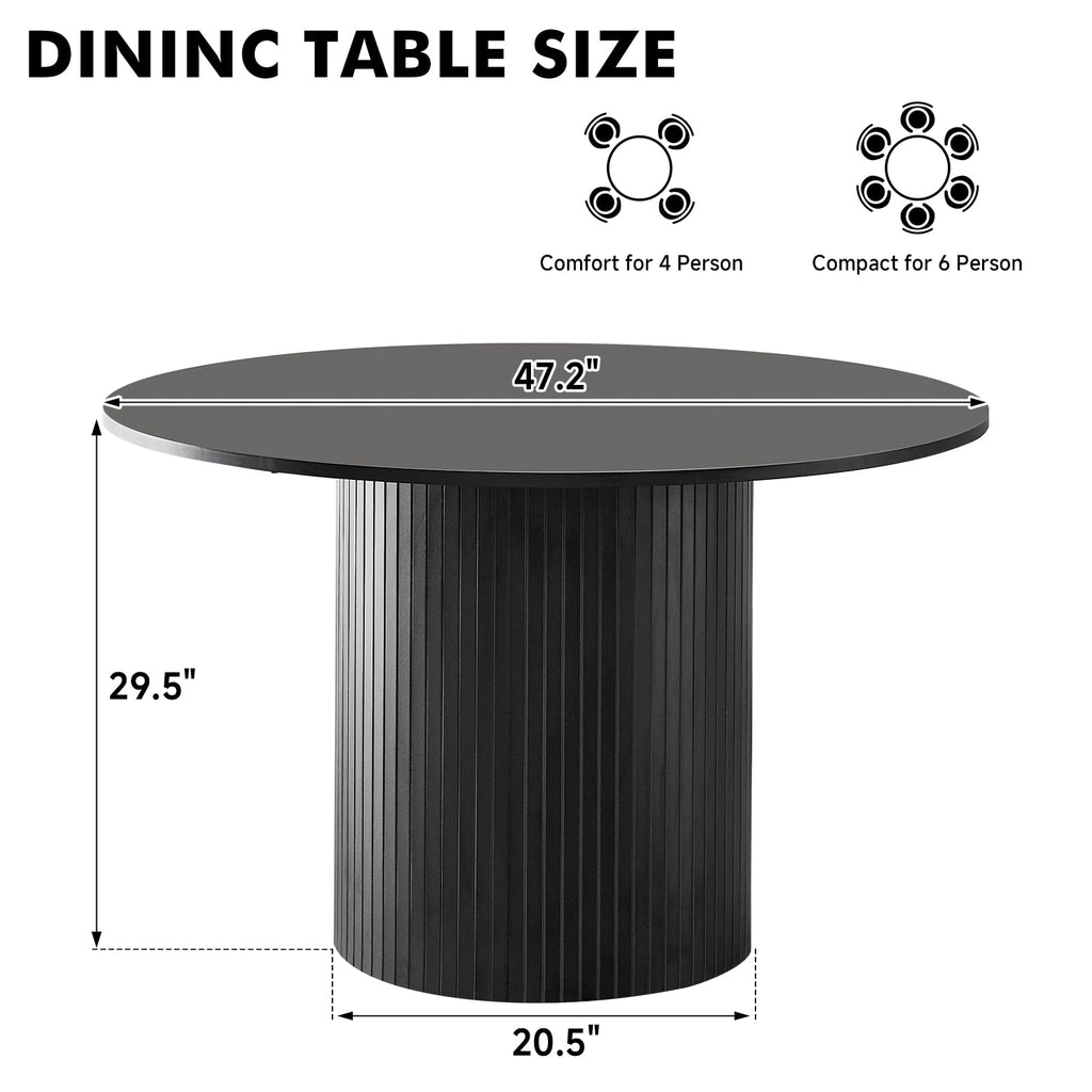47" Modern Round Dining Table for 4 with Heavy Base, Black