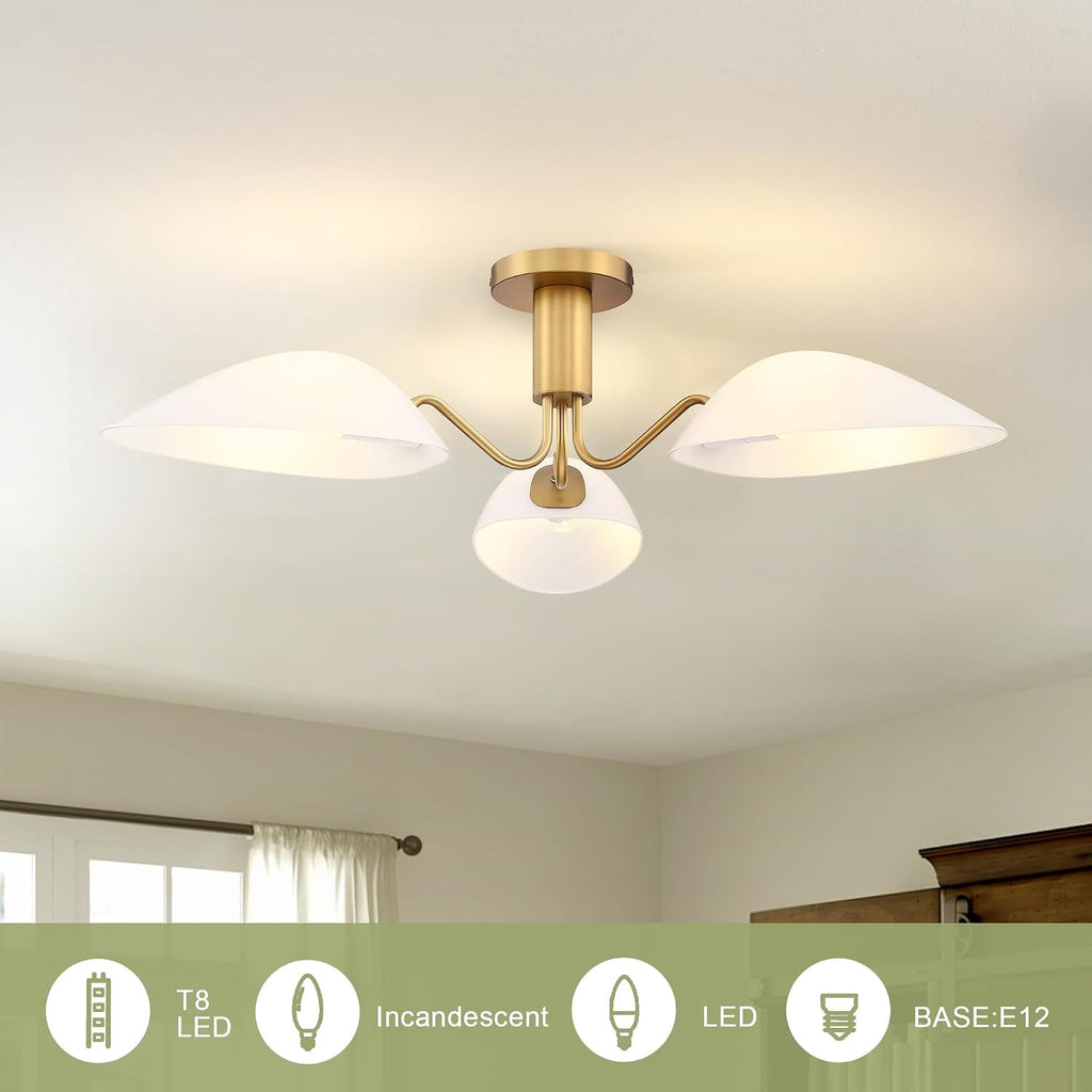 Modern Gold 3-Light Ceiling Light with Opal White Glass Shade Semi Flush Mount Ceiling Light for Living Room Hallway