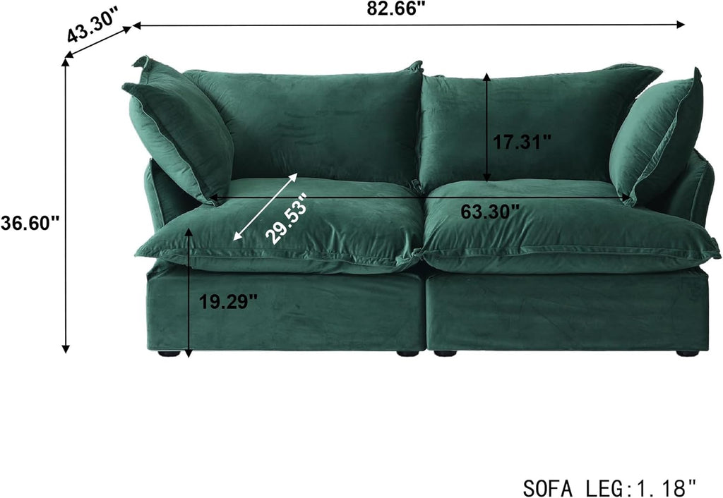 82.66" Sectional Couch for Living Room, Modular Sectional Sofa, Modern Convertible Couches, Cushion Covers Removable, Down Filled Soft Sofas for Living Room, Home, Apartment (Green)