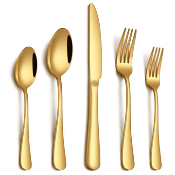 20 Piece Gold Silverware Set, Stainless Steel Flatware Set for 4 Food Grade Novelty Flatware Cutlery Utensil Set