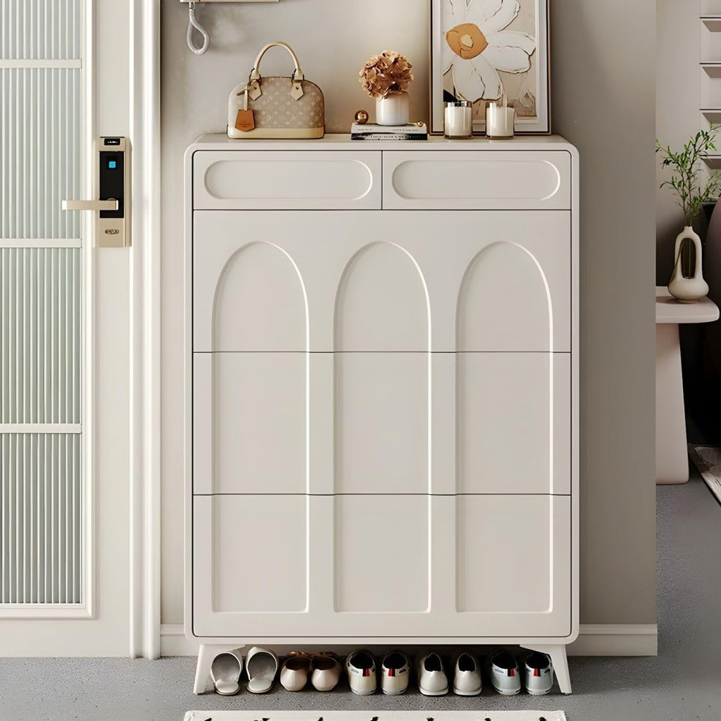 Shoe Storage Cabinet with Drawers & Adjustable Shelves Cream Ultra-thin Flip Shoe Cabinet Door Indoor Entrance Porch