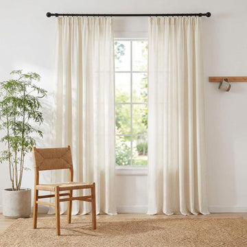 Natural Linen and polyester Curtains, Back Tab & Rod Pocket with Pleat Tab Privacy Added with Light