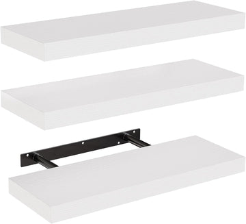 Floating Shelves, Wall Shelves /Living Room/Bedroom/Kitchen Decor, White Shelves with Invisible Brackets Set of 3