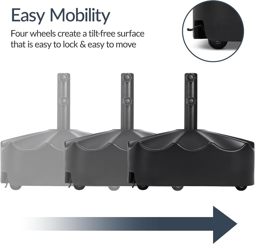 123lb Capacity Fillable Mobile Umbrella Base, Heavy Duty Market Stand Easy to move w/ 4 wheels - Wavy Design - Black