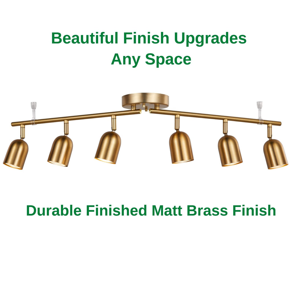 6 Light Track Lighting Kit, Matt Brass Finish Adjustable with Moden Flush Mount Ceiling Spotlight Improvement (6L)
