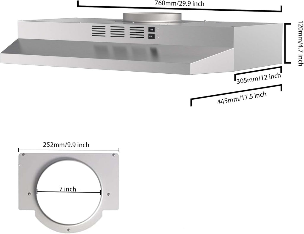 30 Inch Stainless Steel Wall Mount Range Hood 900 CFM 4 Speed Voice, Gesture & Touch Control, LED Lights, Baffle Filters