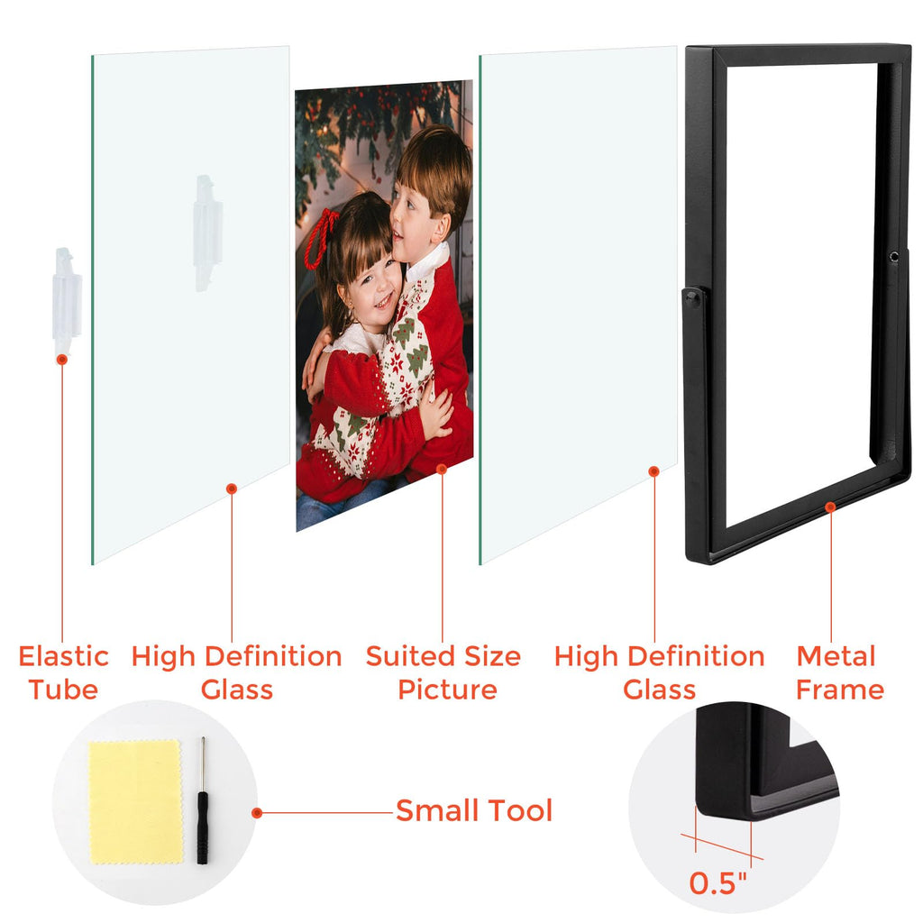 5x7 Floating Picture Frames 2 Pack, Black Vertical