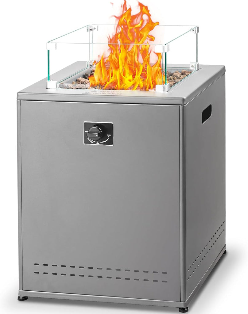 20" Square Smokeless Propane Fire Pit Table, 50,000 BTU Portable Outdoor Patio Heater with Lava Rocks