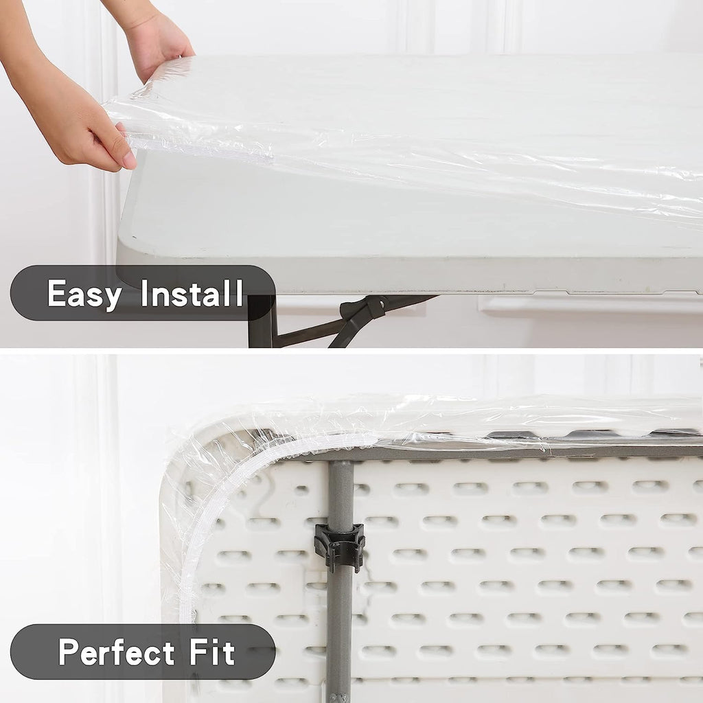Clear Vinyl Rectangle Fitted Tablecloth Elastic Edged Table Cloth Waterproof Oil-Proof Plastic Cover
