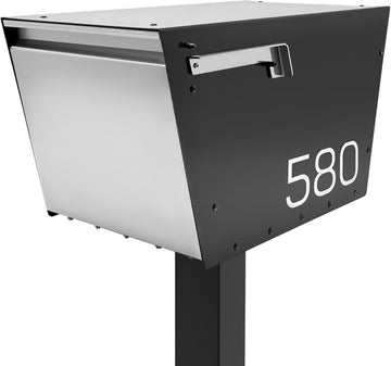 Walter Post Mount Mailbox, Modern Curbside Stainless Steel, Large Locking, Black