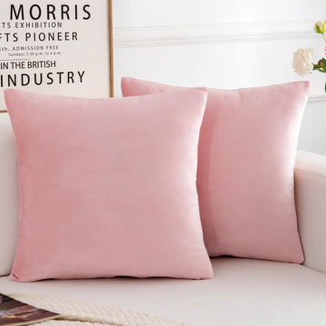 Velvet Decorative Throw Pillow Covers, Soft Square Cushion Case Home Decor, Set of 2 Pack, Pink, 18x18 Inch