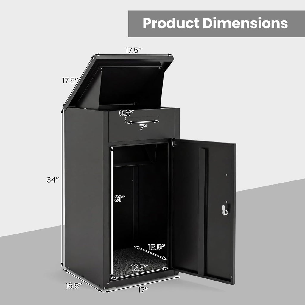Package Delivery Boexes 18" x 17.5" x 34" Galvanized Steel Parcel Drop Boxes with Lock, Anti-Theft Design