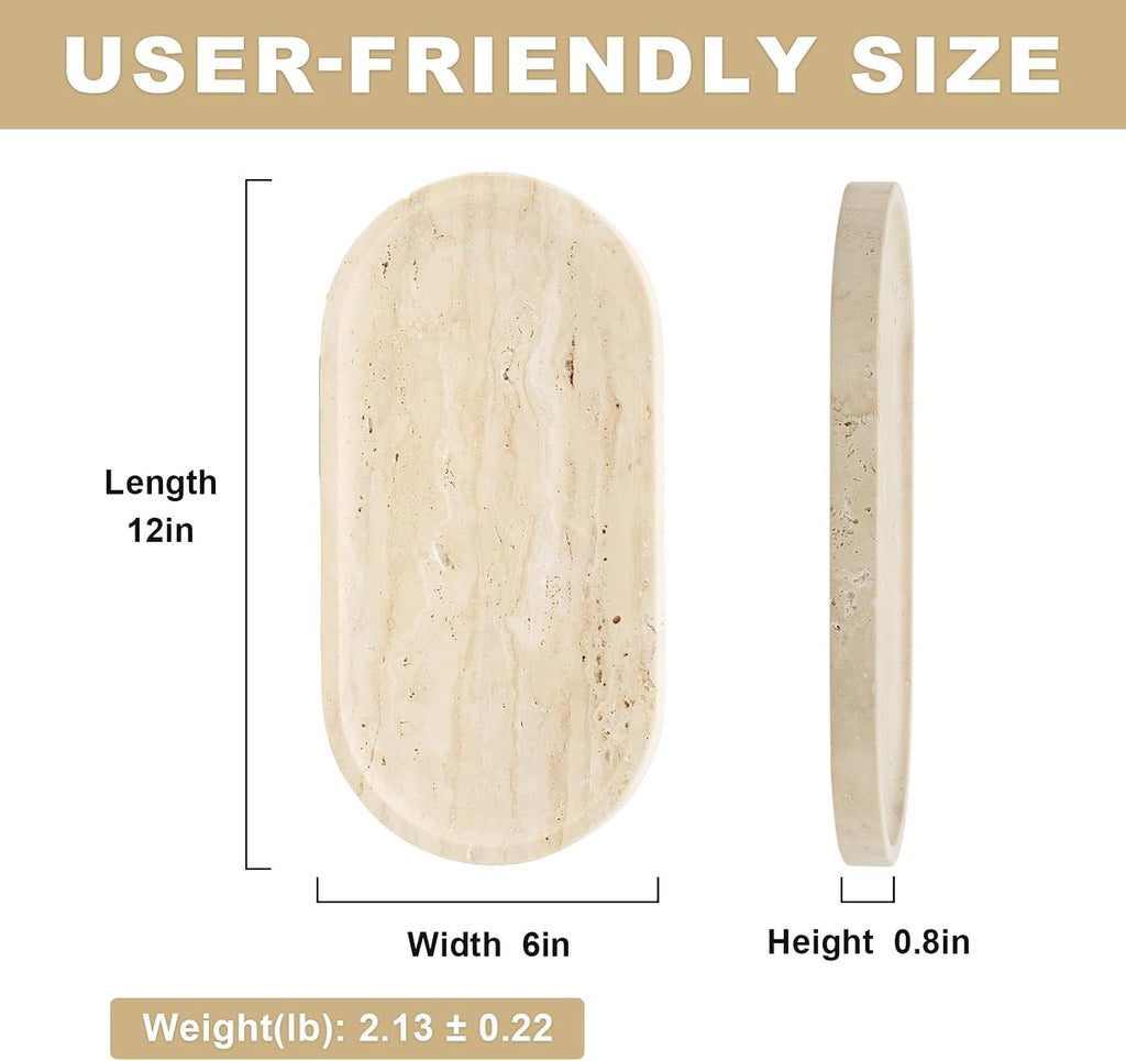 Italian Travertine Tray, 12"x6" Vanity Decorative Marble Tray for Countertop, Catchall Tray for Perfume, Candles