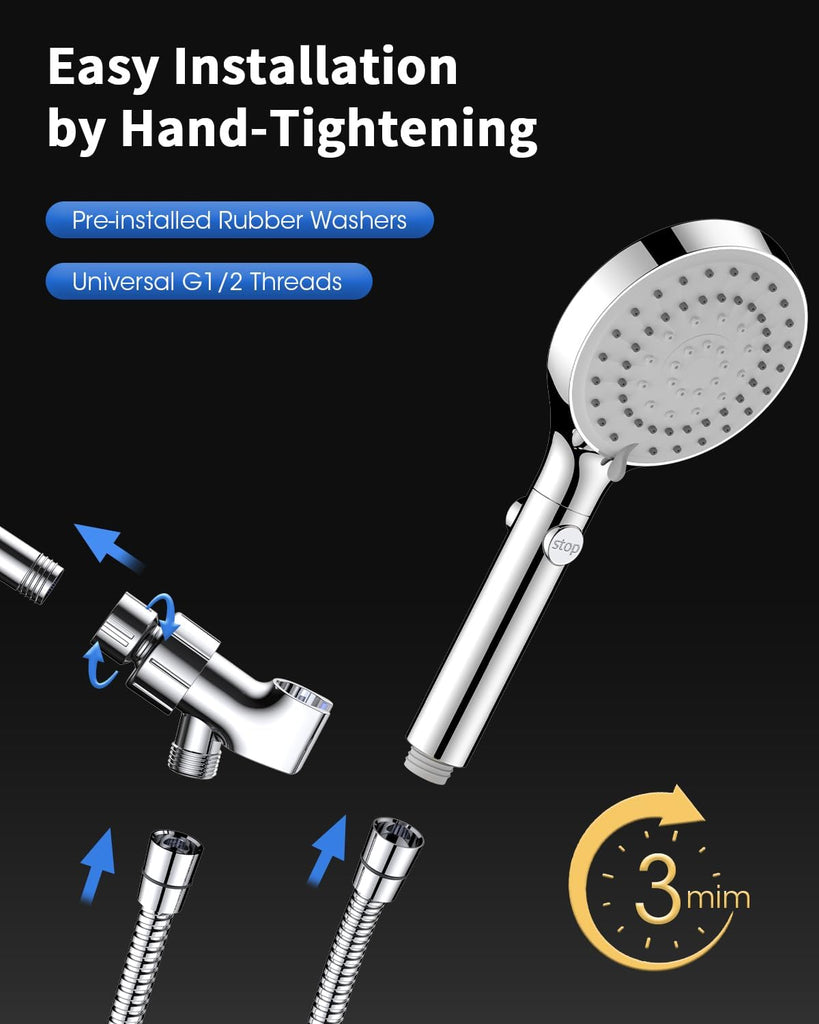 Shower Head with Handheld, High Pressure Handheld Shower Head with 80" Extra Long Stainless Steel Hose & Adjustable