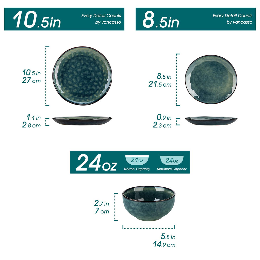 Starry 12 Pcs Dinnerware Set for 4, Handmade Reactive Glaze, Green