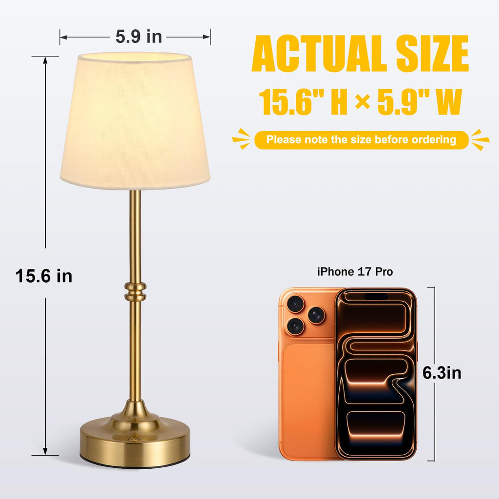 Cordless Table Lamp, Rechargeable Battery Operated, Brass, 1 Pack