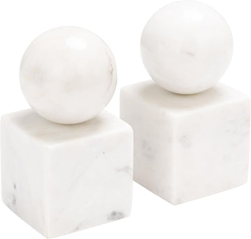 2-Piece Marble Geometric Bookends, White