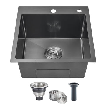 18×18 Inch Drop In Bar Prep Sink, 304 Stainless Steel Top mount Handmade Single Bowl Sink 9 Inche Deep Small with 2
