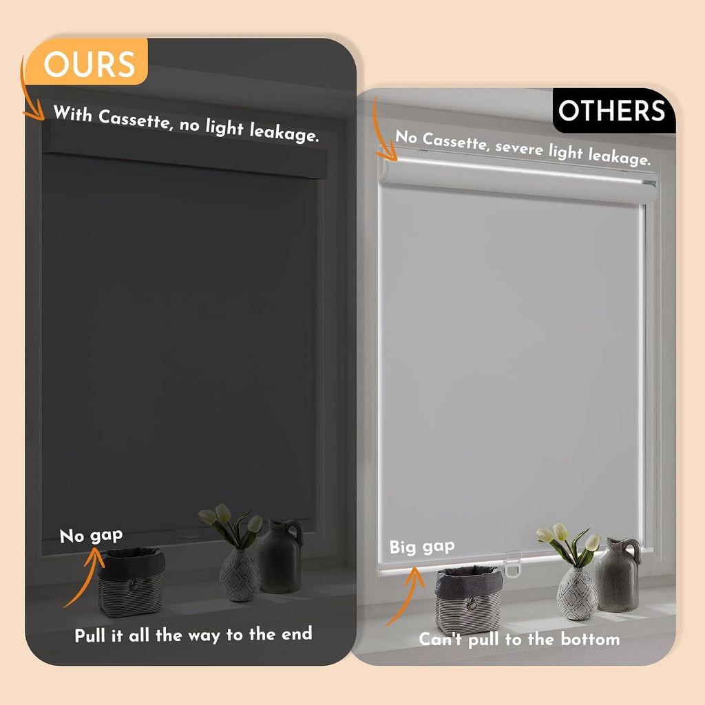 Blackout Roller Blinds for Windows, Cordless Free-Stop Roller Shades with Valance, Thermal Insulated Fabric Window