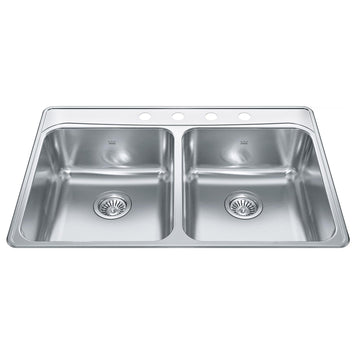 Creemore 33-in LR x 22-in FB x 8-in DP Drop In Double Bowl 3-Hole Stainless Steel Kitchen Sink