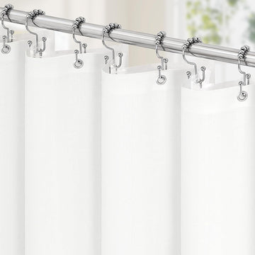 3 in 1 White Slub Shower Curtain Liner Set -72x72 | 3 in 1 White Slub Shower Curtain Set with PEVA Liner and 12 Steel
