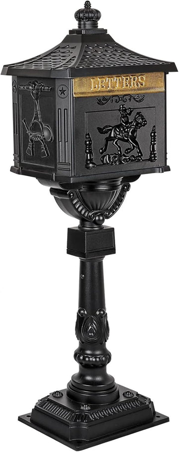 Classic Cast Aluminum Mailbox - 45.5" Postal Box with Locking Door and Keys, Vintage Design Men Women