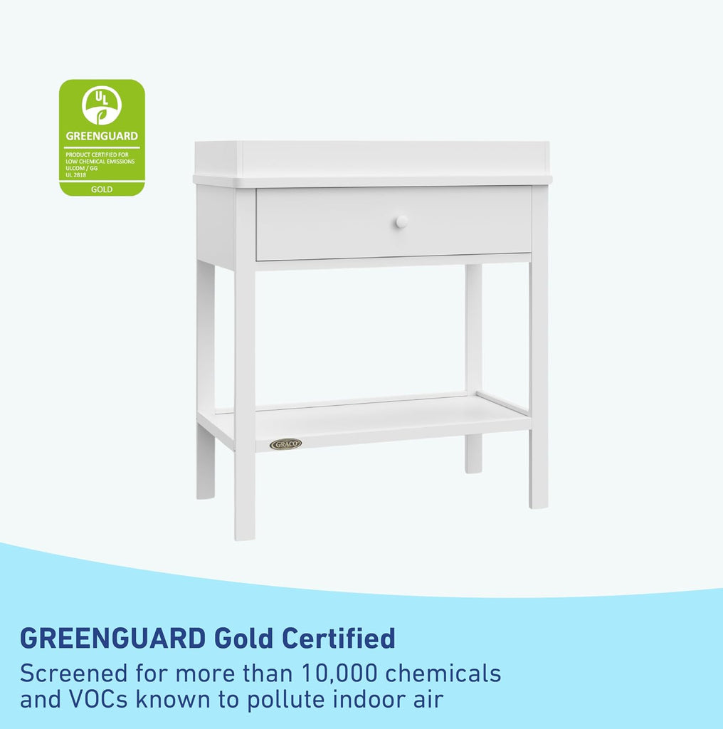 Storage Baby Changing Table, White | GREENGUARD Gold Certified, Changing Table with Drawer, Changing Table Topper