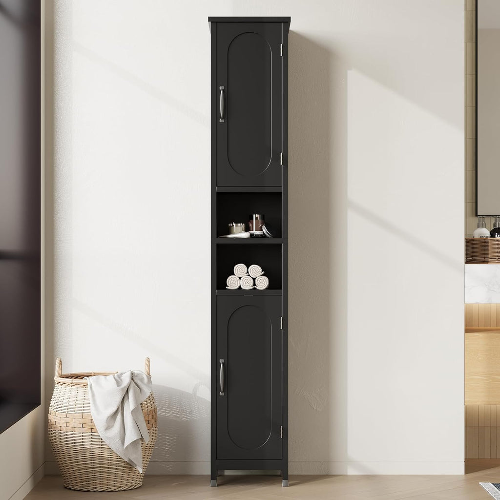 67" Tall Bathroom Storage Cabinet with Lights, Slim Narrow Bathroom Cabinet Organizer with Doors and Adjustable