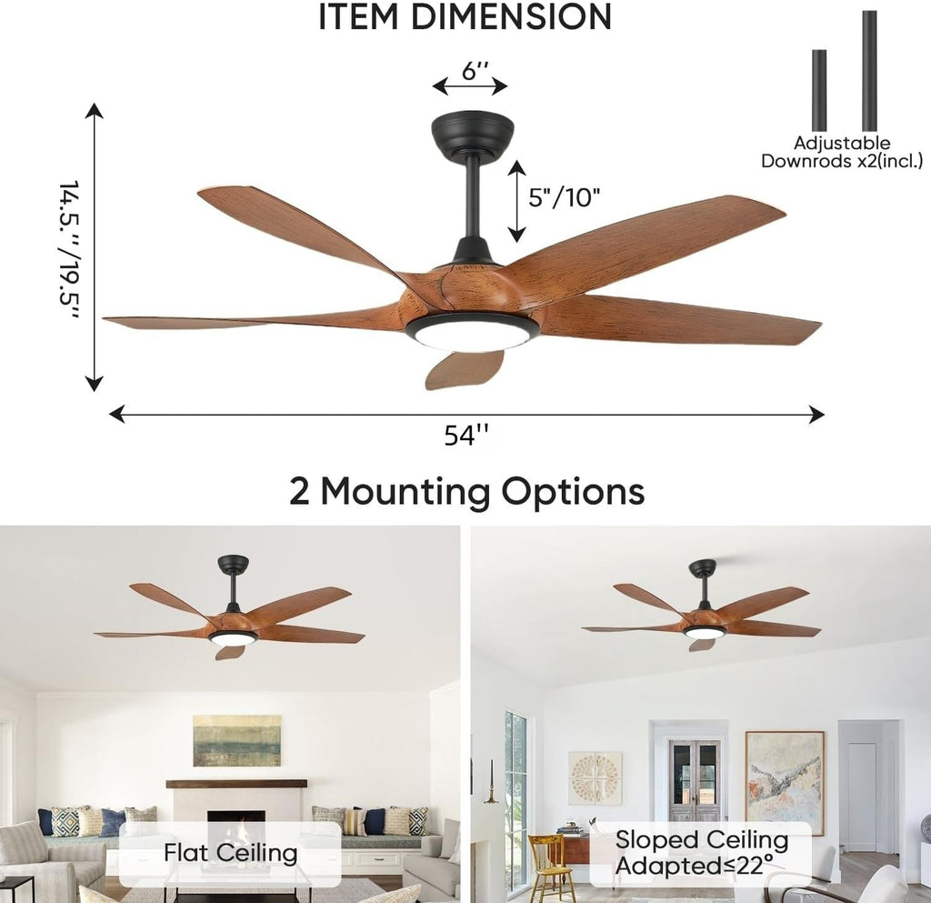 54'' Ceiling Fans with Lights, Indoor/Outdoor Modern Ceiling Fan with Remote, 5 ABS Blades, Reversible DC Motor