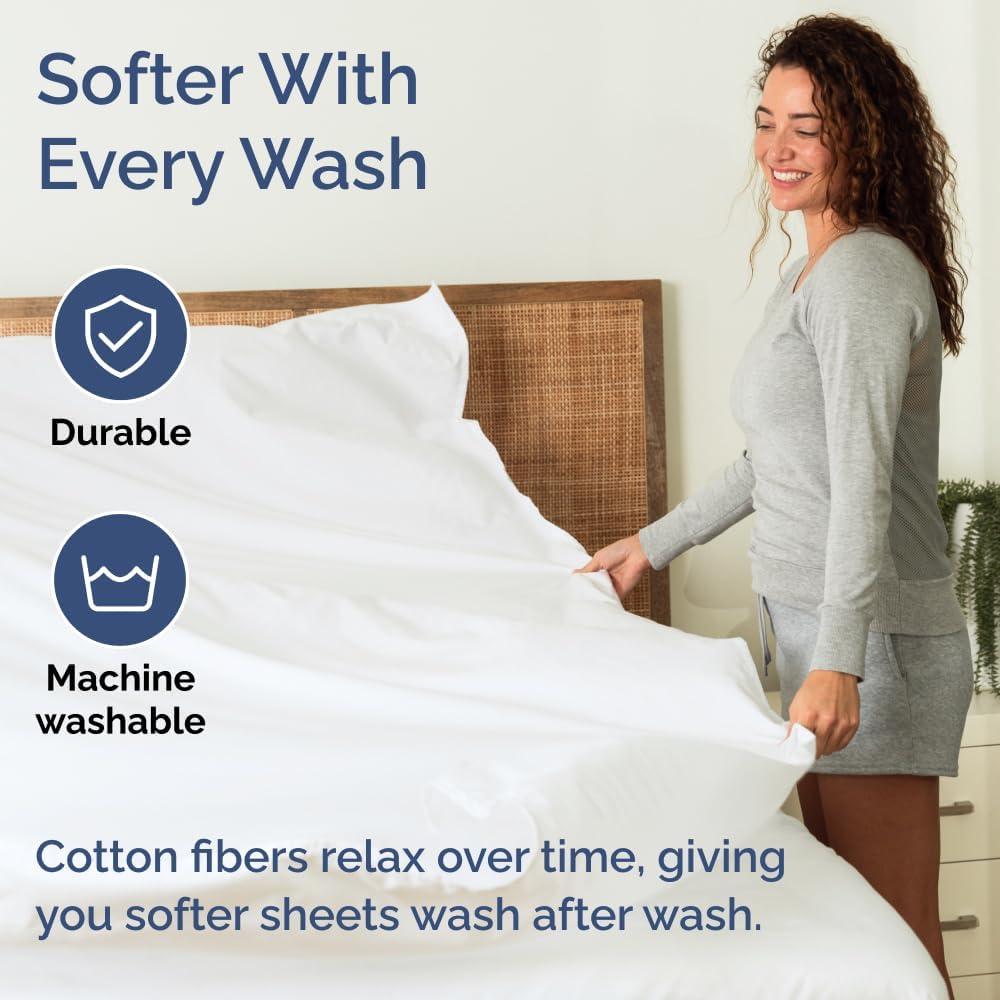 100% Cotton Sheets - 4 Piece 400 Thread Count Smooth Sateen Sheet Set - Long Staple Cotton Bed Set - Ultra Soft