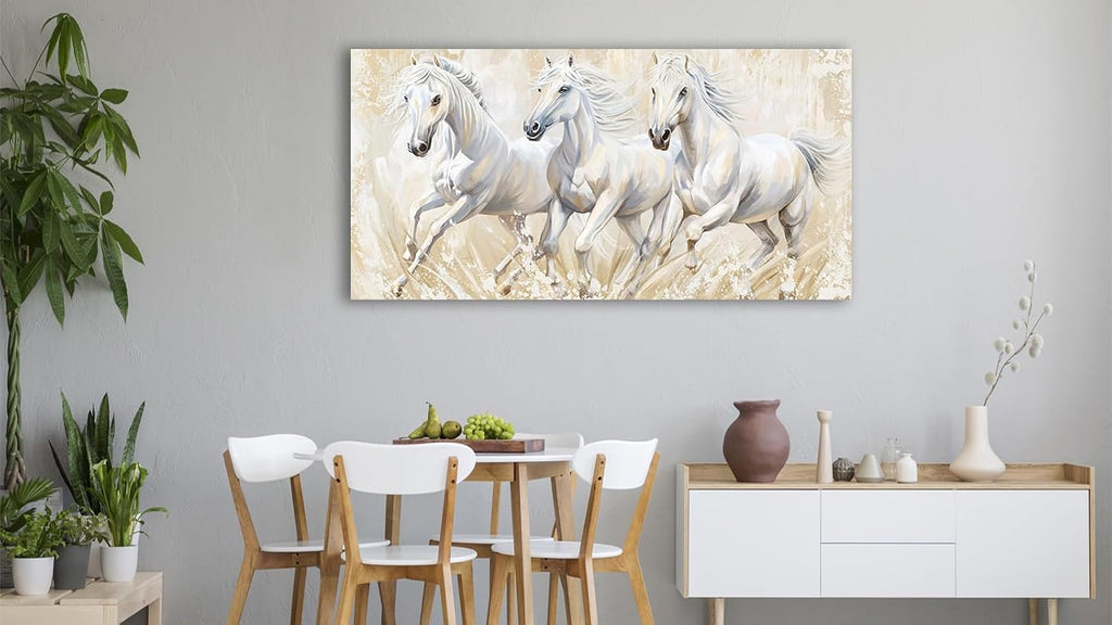 Horses Canvas Wall Art - Large Running Wild Horses Pictures Animal Painting Prints Inspirational White Elegant