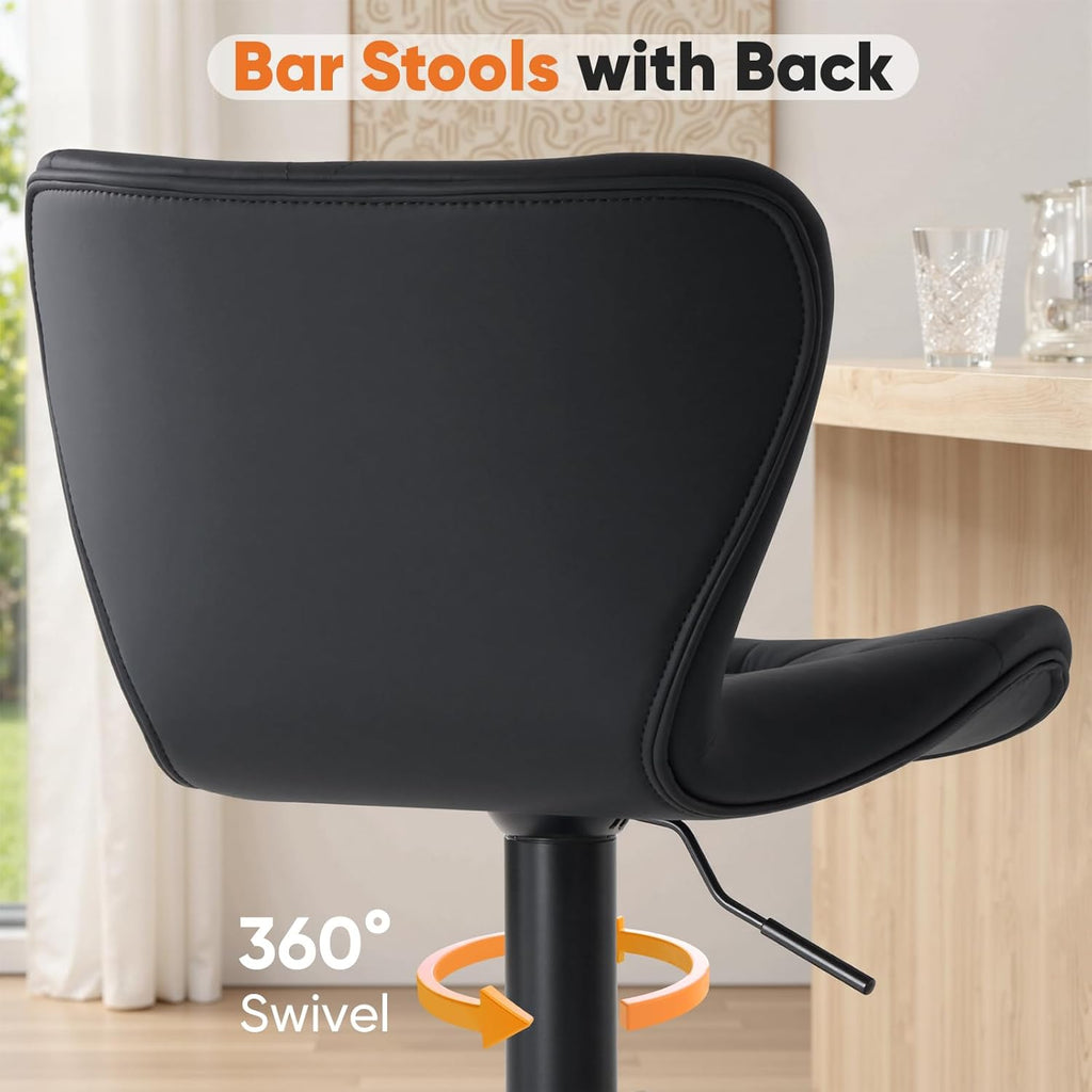Modern Bar Stools Set of 4, Adjustable Faux Leather Upholstered Swivel Bar Stools, Counter Height Chairs with Back