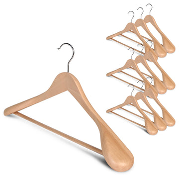 Wooden Hangers 10 Pack, Extra Wide Shoulder Suit Hangers