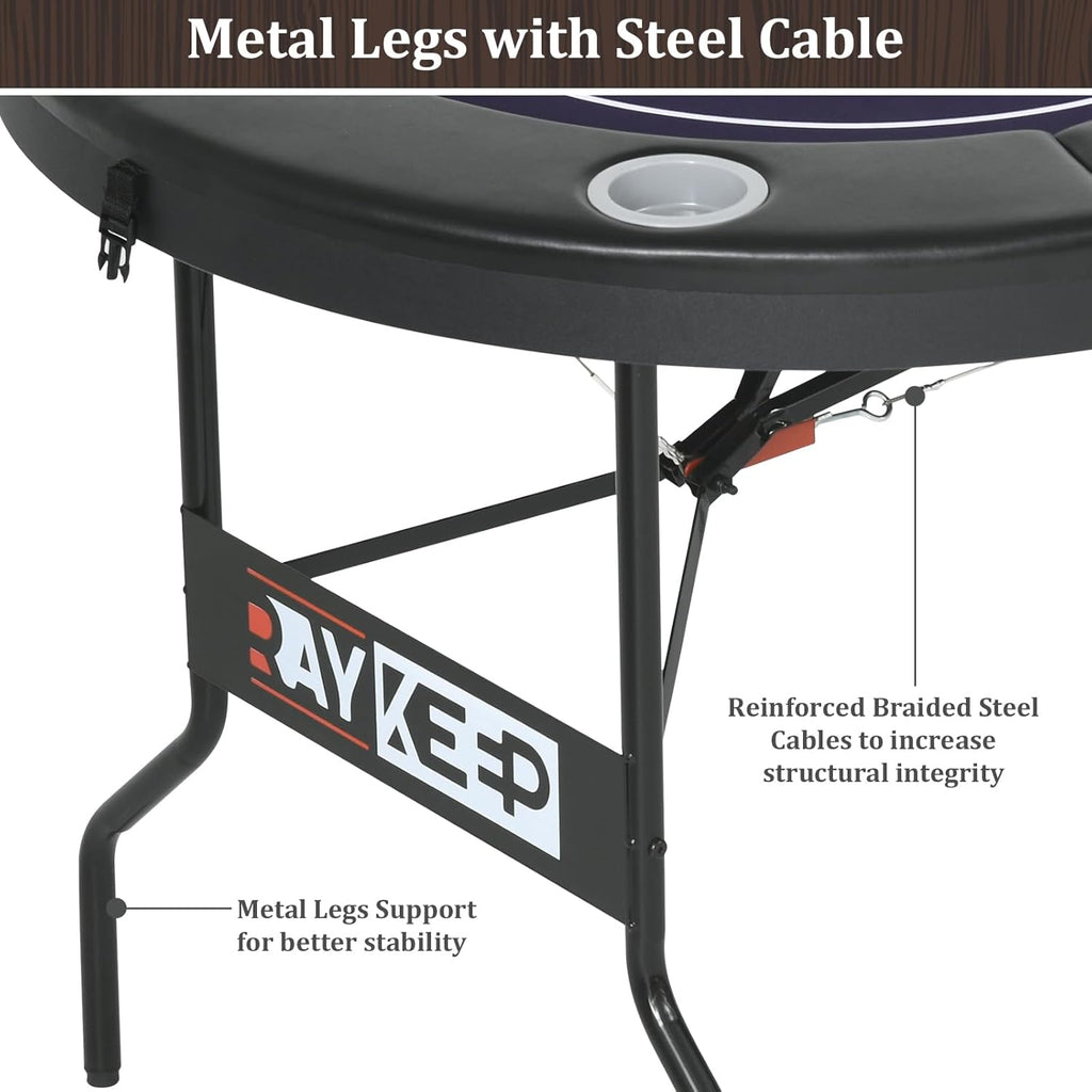 71 Inch Poker Table Foldable, 8 Player Folding Poker Tables w/Collapsible Legs, Casino Grade Felt, Padded Rails and Cup Holders, Portable Poker Table for Texas Holdem Poker and Blackjack