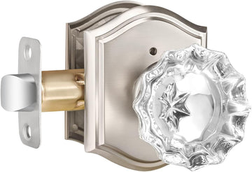 Glass Crystal Door Knob Interior with Lock, Privacy Brushed Nickel Door Knob Bedroom, Satin Nickel