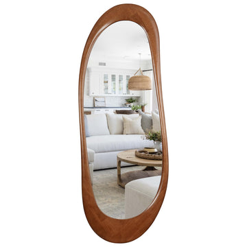 Asymmetrical Full Length Wooden Mirror, 22.5" x 63" Irregular Solid Wood Wall Mirror, Boho Decor Living Room