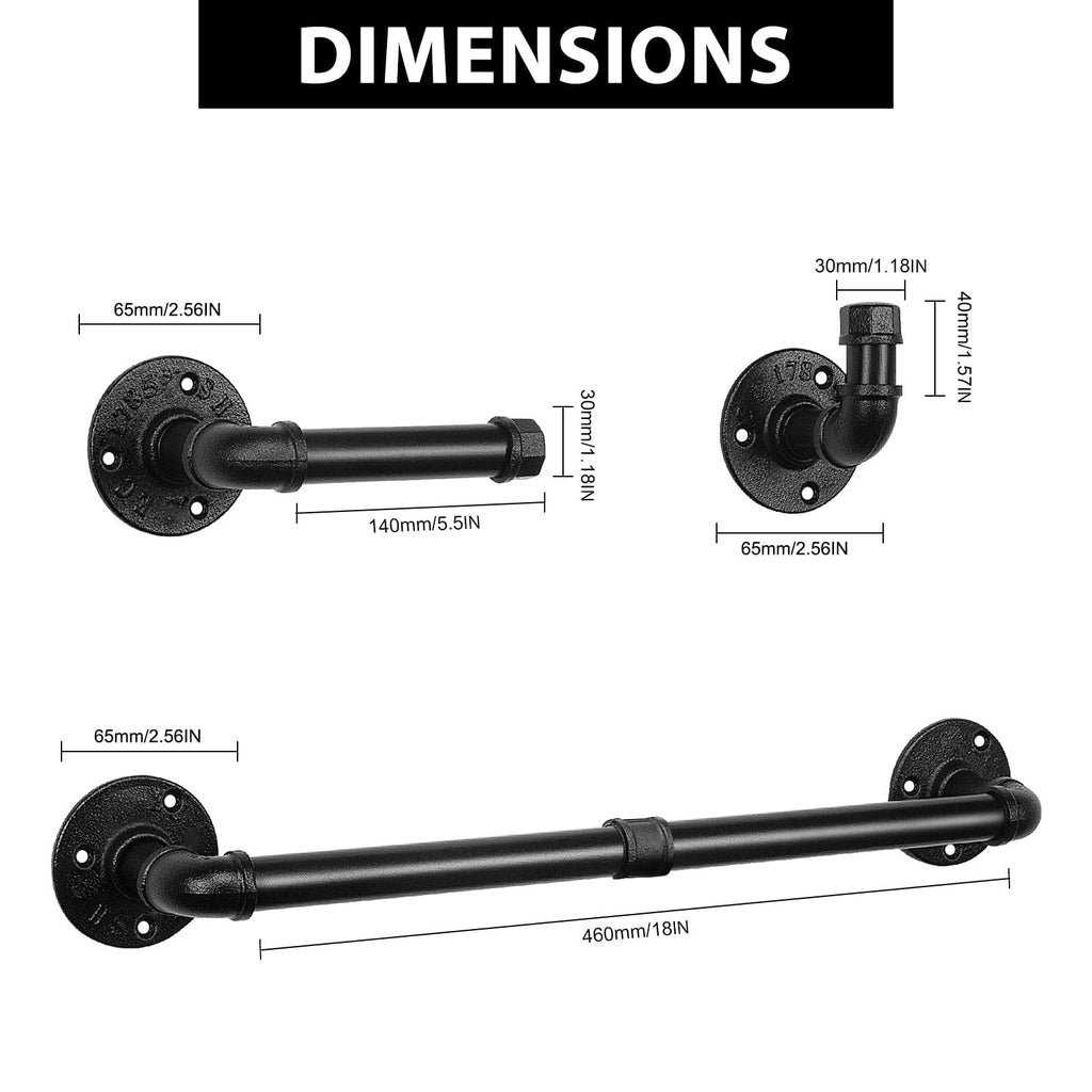 5 Pieces Industrial Pipe Bathroom Towel Rack Set, Bath Hardware Include 18 Inch Towel Bar, Toilet Paper Holder, Wall