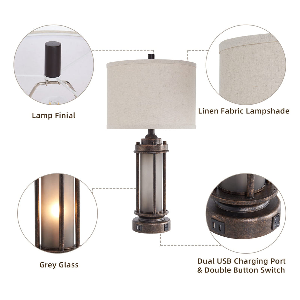 25'' Set of 2 Farmhouse Table Lamps with USB C+A