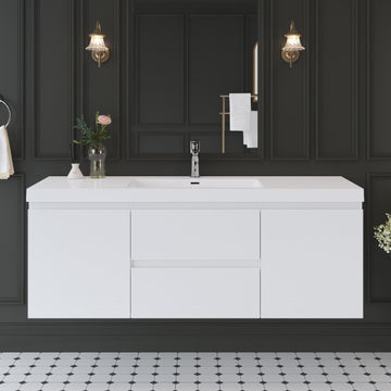 60 Inch Floating Bathroom Vanity with Sink, Large Storage Wall Mounted Floating Vanity with Soft Close Drawers