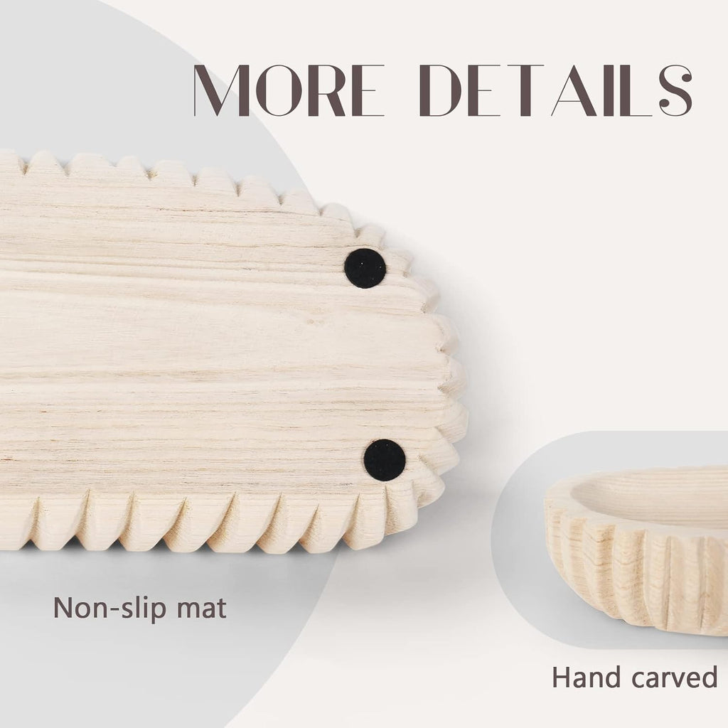 Decorative Dough Bowl Decor, 16" Hand-carved Wood Bowl | Rustic Table Centerpiece Tray with Vertical Stripes, Home